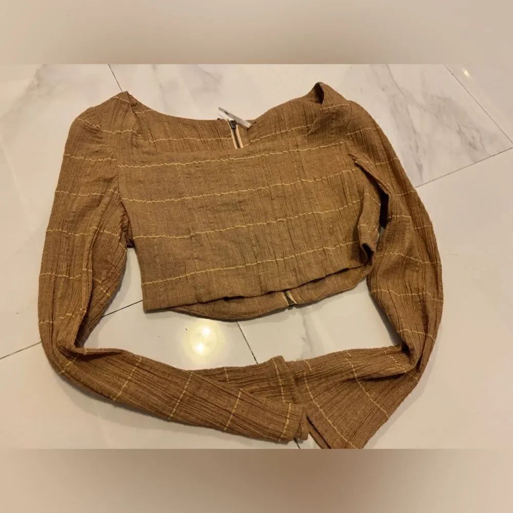 Free people brown long sleeve crop top #3